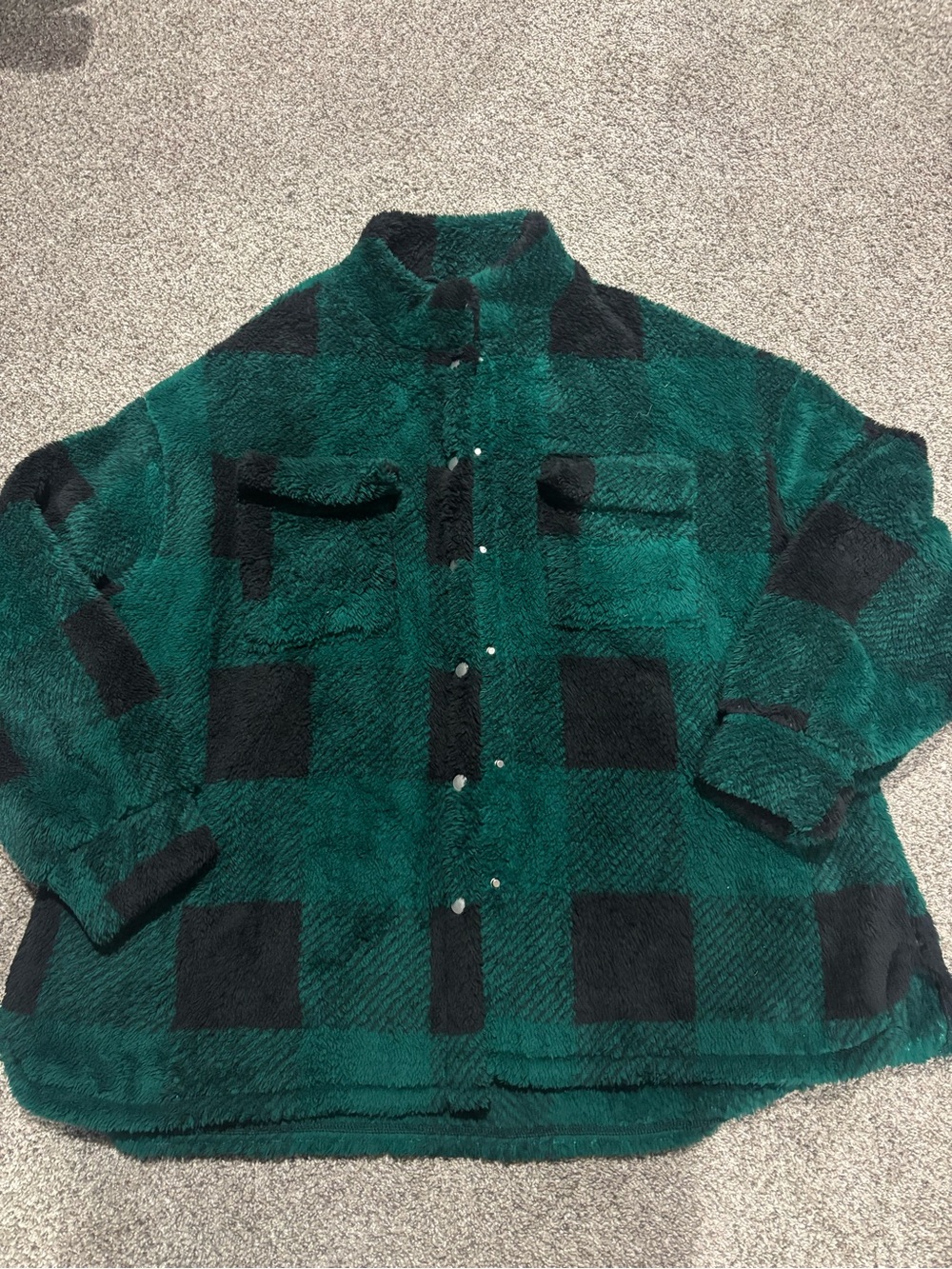 Women's Green and Black Plaid Teddy Jacket